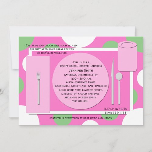 Recipe Bridal Shower Invitation -- Pretty in Pink
