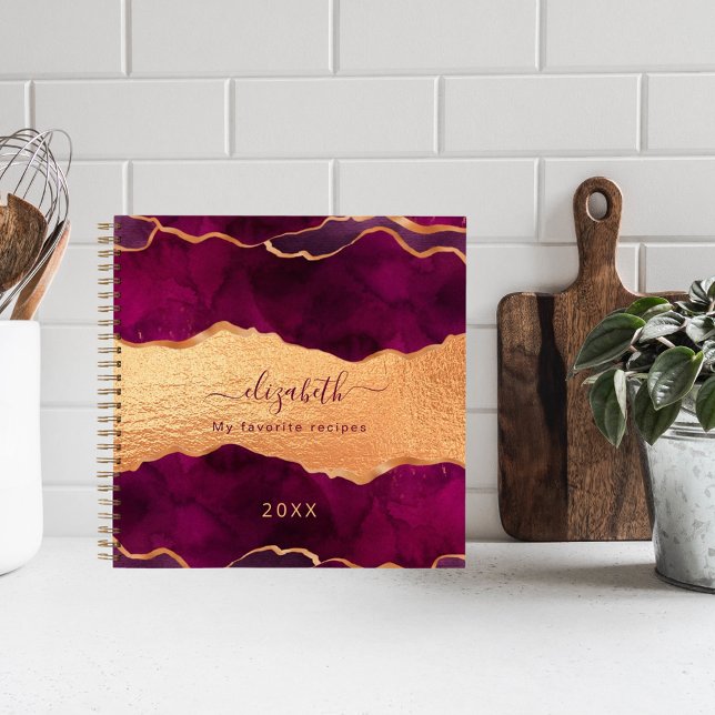 Recipe burgundy purple agate marble rose gold notebook (Creator Uploaded)