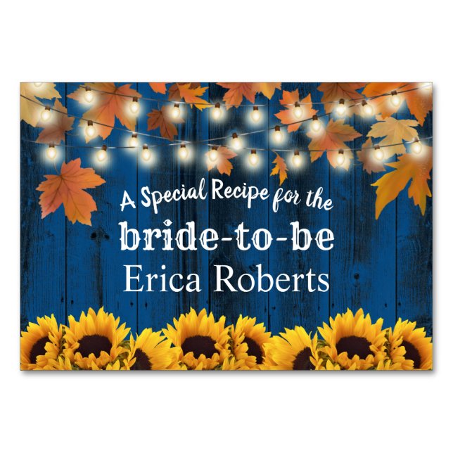 Recipe Card | Autumn Sunflowers Navy Bridal Shower (Front)