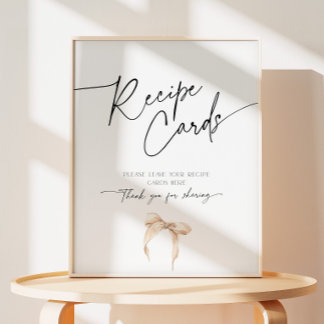 Recipe Card Beige Bow Bridal Shower Tying the Knot Pedestal Sign
