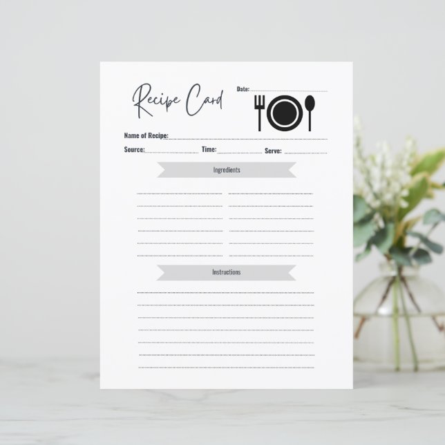 Recipe Card | Blank Write In Card Minimal Elegant (Standing Front)