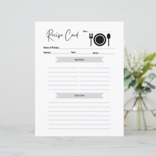 Recipe Card Blank Write In Card Minimal Elegant