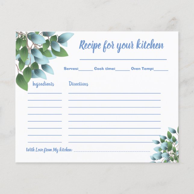 Recipe Card Bridal Shower Eucalyptus Flyer (Front)