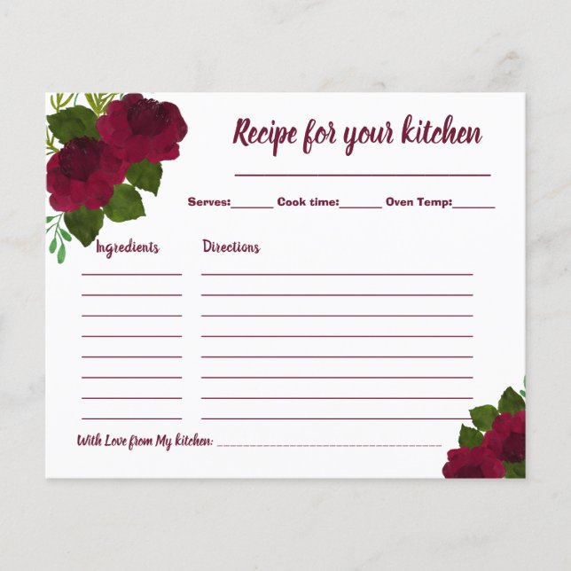 Recipe Card Bridal Shower Red Flower Flyer (Front)