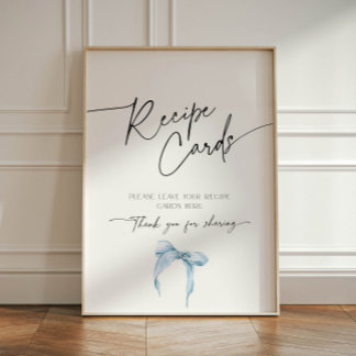 Recipe Card Bridal Shower Something Blue Dusty Bow Pedestal Sign