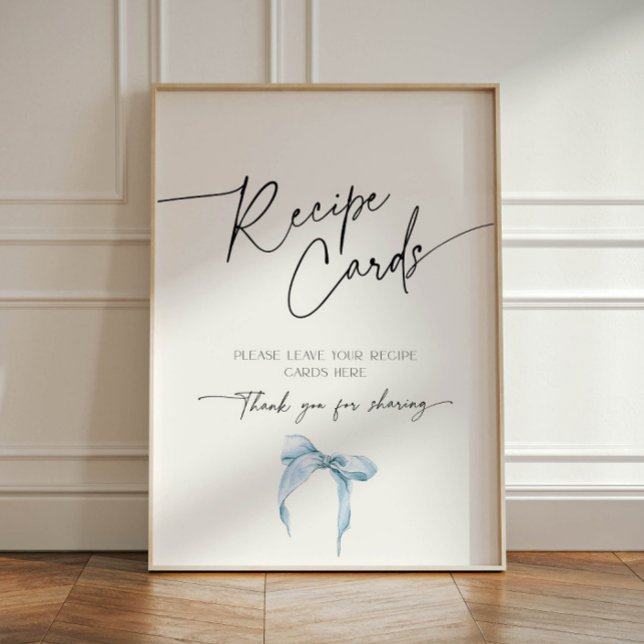 Recipe Card Bridal Shower Something Blue Dusty Bow Pedestal Sign (Creator Uploaded)