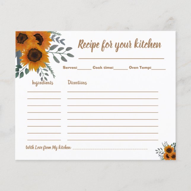 Recipe Card Bridal Shower Sunflowers Greenery  Flyer (Front)