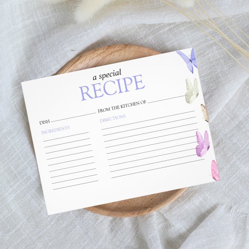 Recipe Card Butterflies Bridal Shower Game Flyer