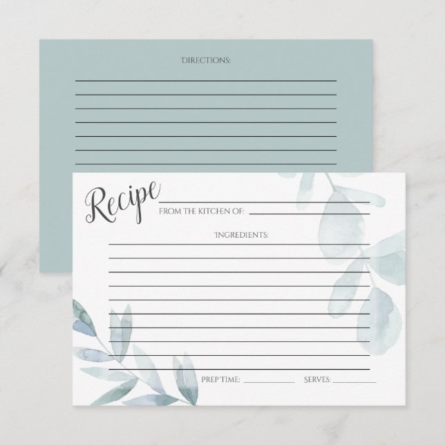 RECIPE CARD | Dusty Blue Watercolor Eucalyptus (Front/Back)