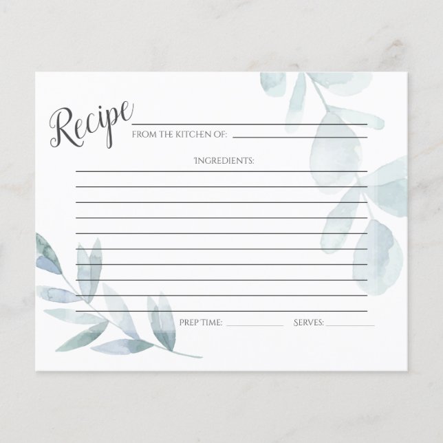 RECIPE CARD | Dusty Blue Watercolor Eucalyptus (Front)