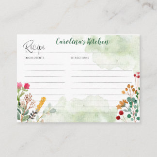 Recipe Card featuring watercolor wildflowers