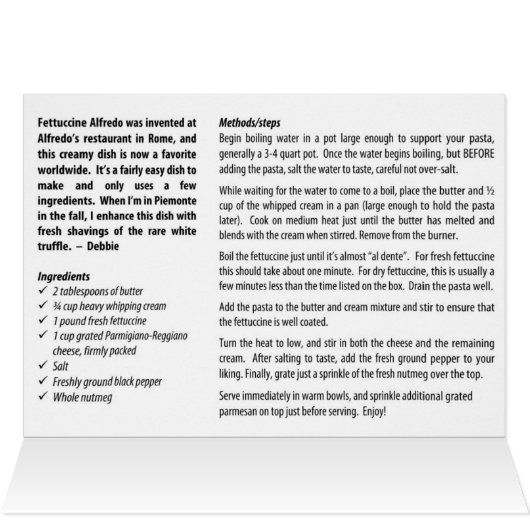 Recipe Card - Fettuccine Alfredo (Inside Horizontal (Top))