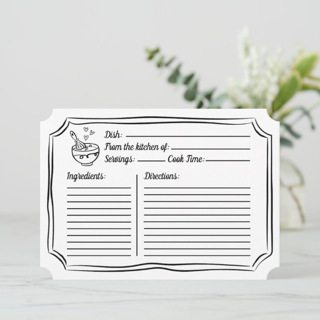 Recipe Card for Bridal Shower Cute Black and White (Standing Front)