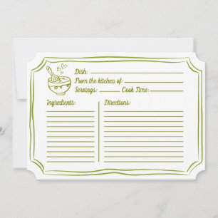 Recipe Card for Bridal Shower Elegant Olive Green