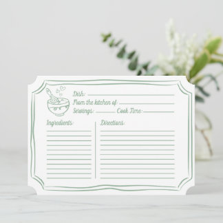 Recipe Card for Bridal Shower Elegant Sage Green