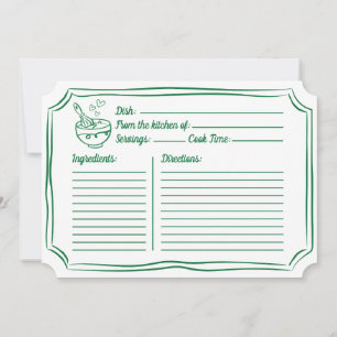 Recipe Card for Bridal Shower Hand Drawn Green