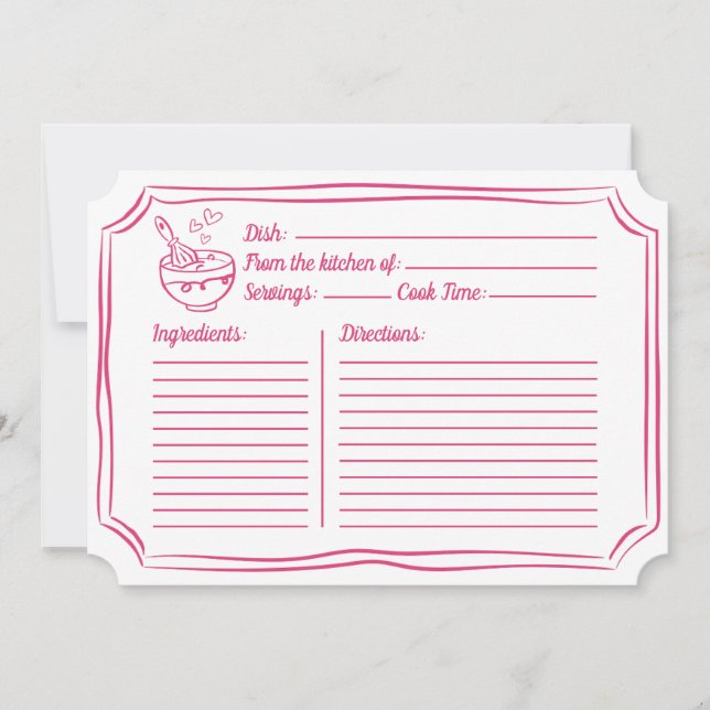 Recipe Card for Bridal Shower Hand Drawn Pink  (Front)