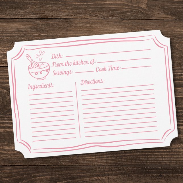 Recipe Card for Bridal Shower Hand Drawn Pink  (Creator Uploaded)
