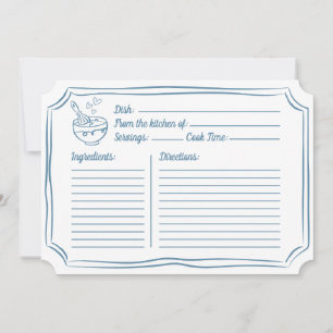 Recipe Card for Bridal Shower Whimsical Dusty Blue