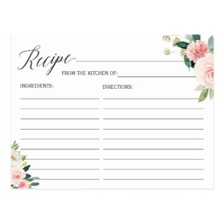 Recipe Card for the Bride Blush Pink Floral