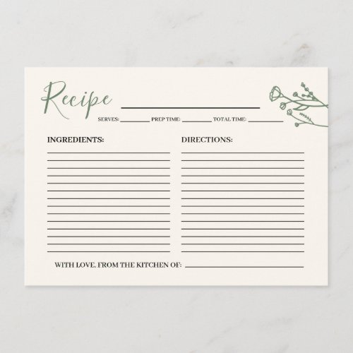 Recipe Card for the Bride Rustic Wildflower