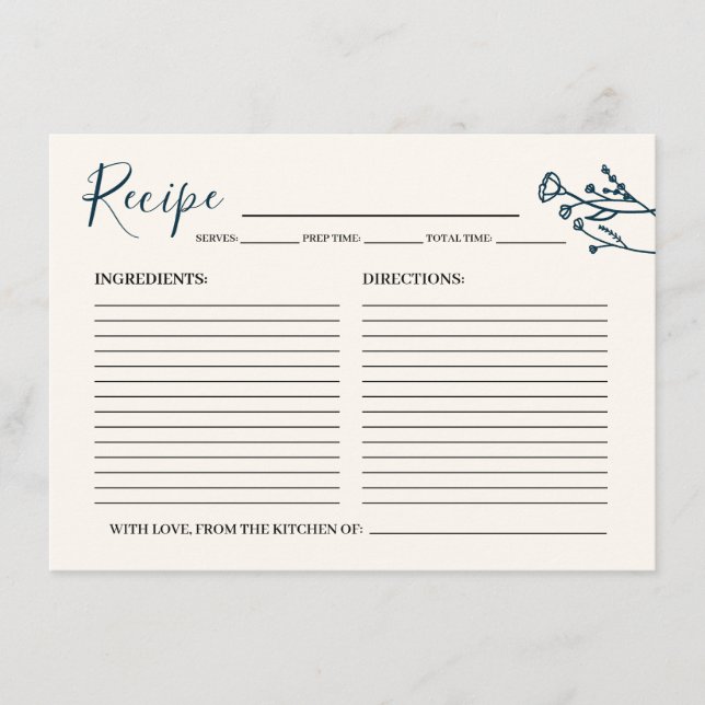 Recipe Card for the Bride Rustic Wildflower (Front)