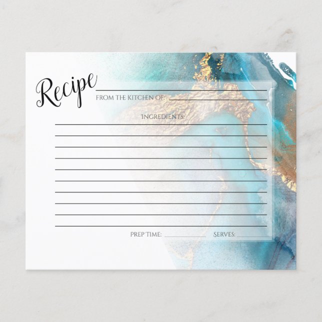 RECIPE CARD | Gold and Teal Marbled Ink (Front)
