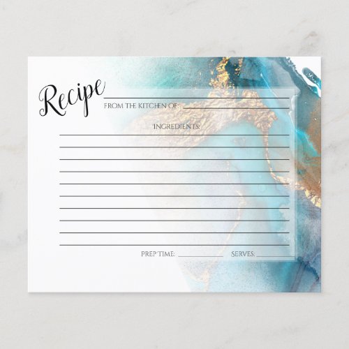 RECIPE CARD  Gold and Teal Marbled Ink