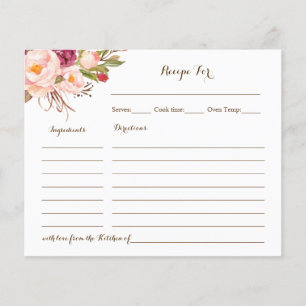 Recipe Card Pink Floral Bridal Shower
