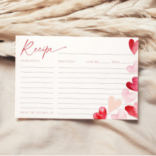 Recipe Card Pink Valentine Hearts Bridal Shower