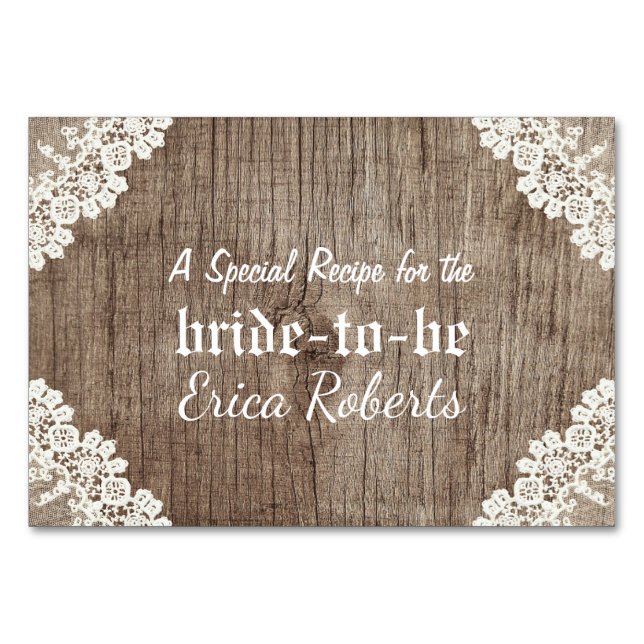 Recipe Card | Rustic Laced Wood Bridal Shower (Front)