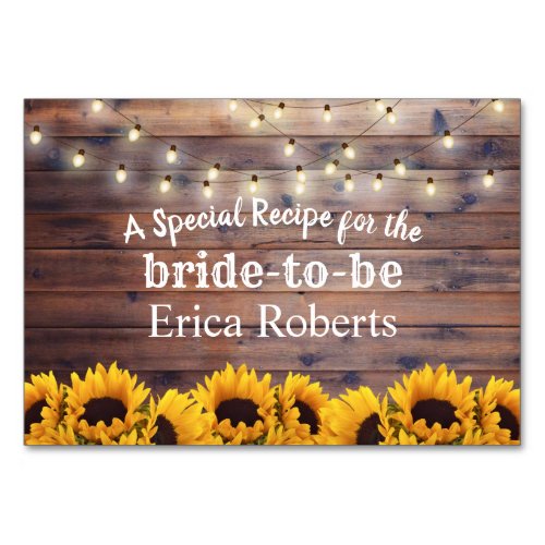 Recipe Card  Rustic Sunflowers Bridal Shower