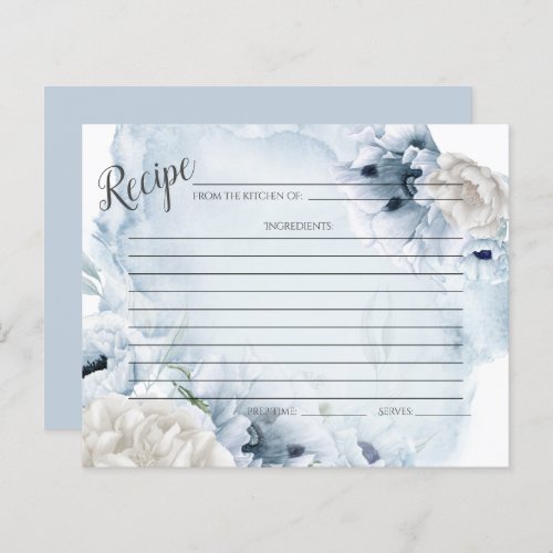 RECIPE CARD  Rustic Watercolor Blue Flowers