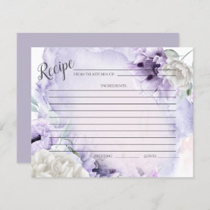 RECIPE CARD   Rustic Watercolor Lilac Poppies