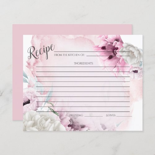 RECIPE CARD  Rustic Watercolor Pink Poppies