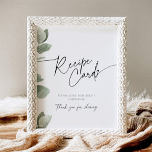 Recipe Card Sage Green Eucalyptus Bridal Shower Pedestal Sign