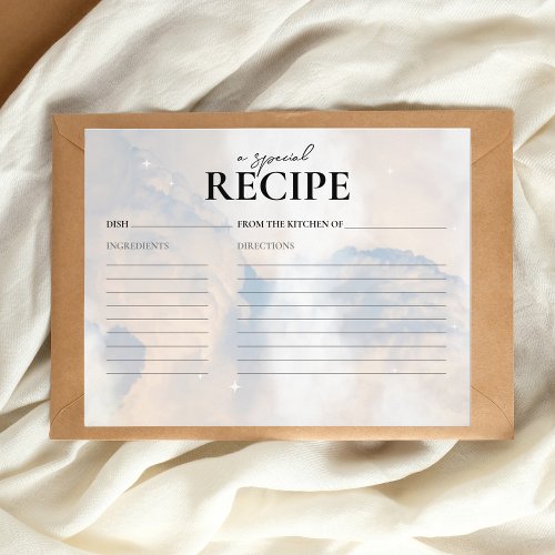 Recipe Card Shes on cloud 9 Bridal Shower Game Flyer