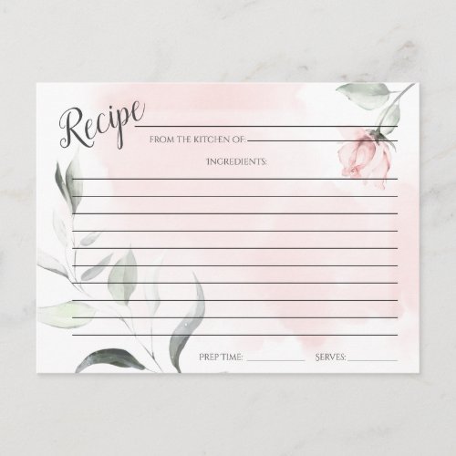 RECIPE CARD Watercolor Blush Pink Wild Rose