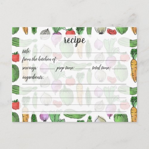 Recipe Card  Watercolor Garden Vegetables