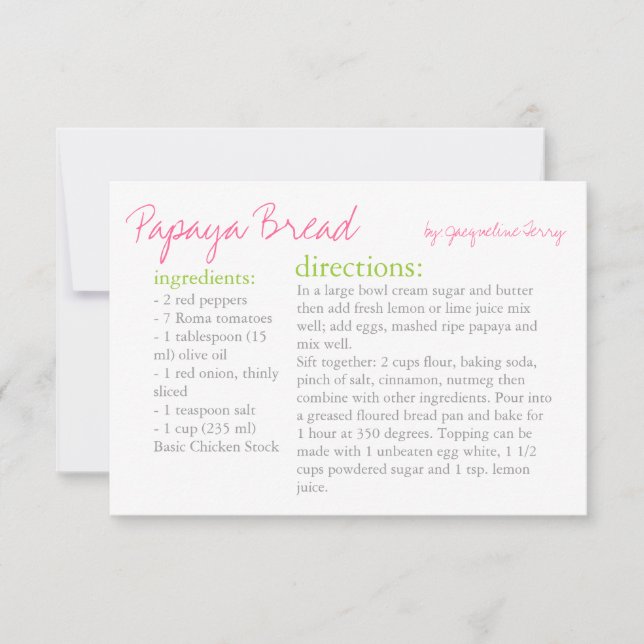 Recipe Card | Your Recipe Pink Green (Front)