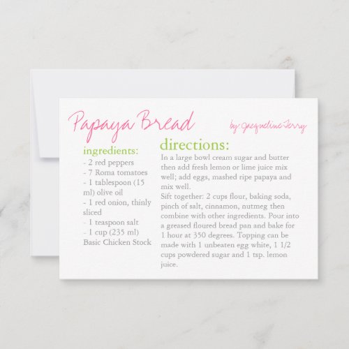 Recipe Card  Your Recipe Pink Green