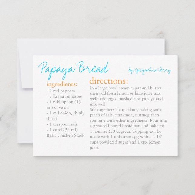 Recipe Card | Your Recipe Turquoise Orange (Front)