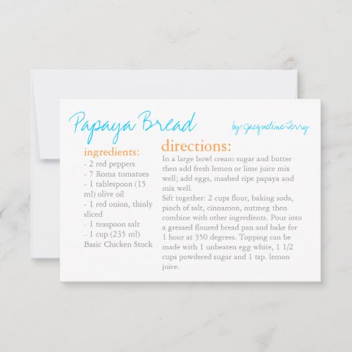 Recipe Card  Your Recipe Turquoise Orange