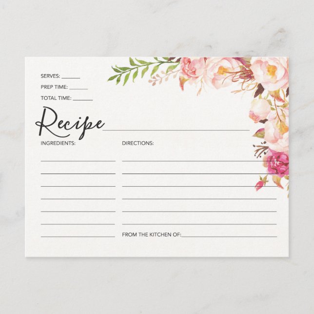 Recipe Cards - Antique Rose Bridal Shower Recipe (Front)