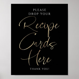 Recipe Cards Black and Gold Bridal Shower Sign