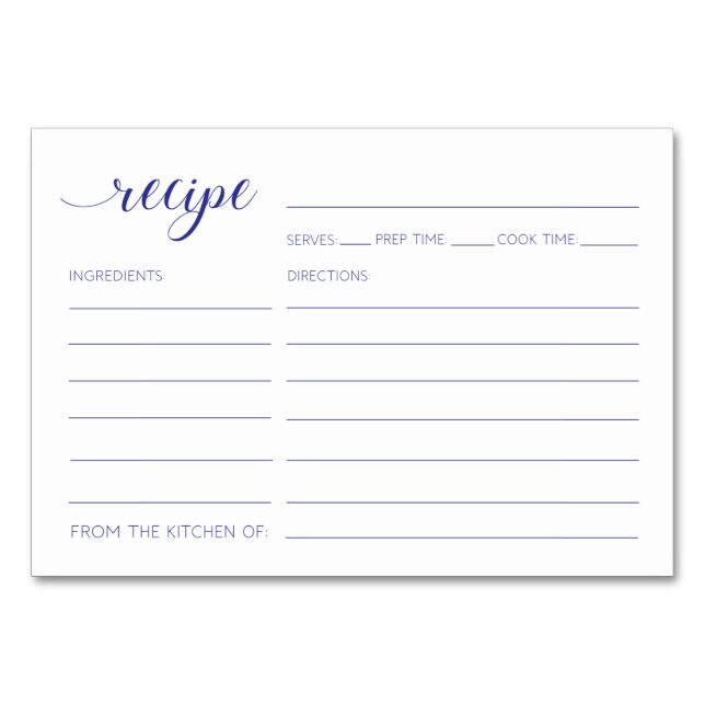 Recipe Cards Navy Blue Bridal Shower (Front)