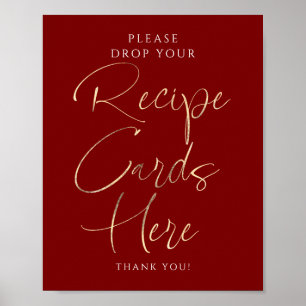 Recipe Cards Red and Gold Bridal Shower Sign