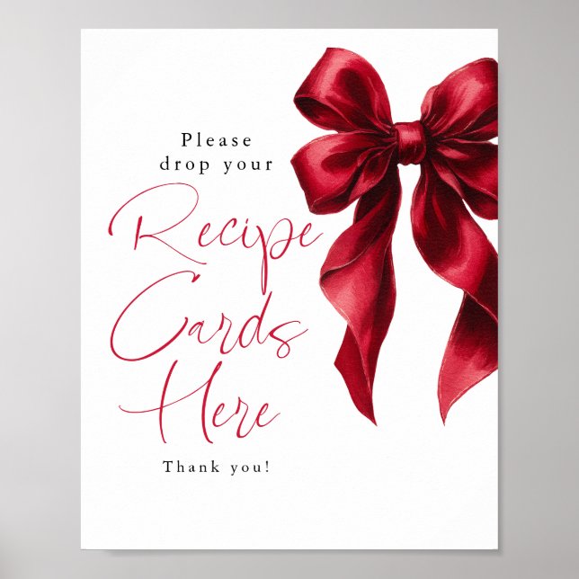 Recipe Cards Red Bow Bridal Shower Sign (Front)