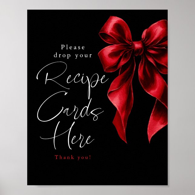 Recipe Cards Red Bow Bridal Shower Sign (Front)