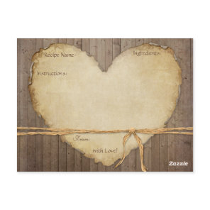Recipe Cards Rustic Wood Fence Boards Heart Bridal